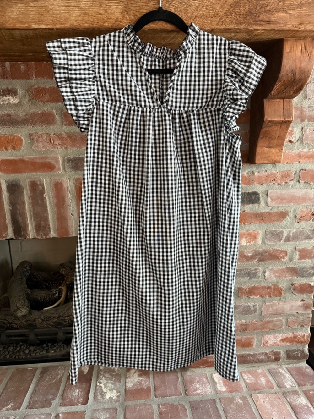SHEIN Black & White Gingham Ruffle Sleeve Dress